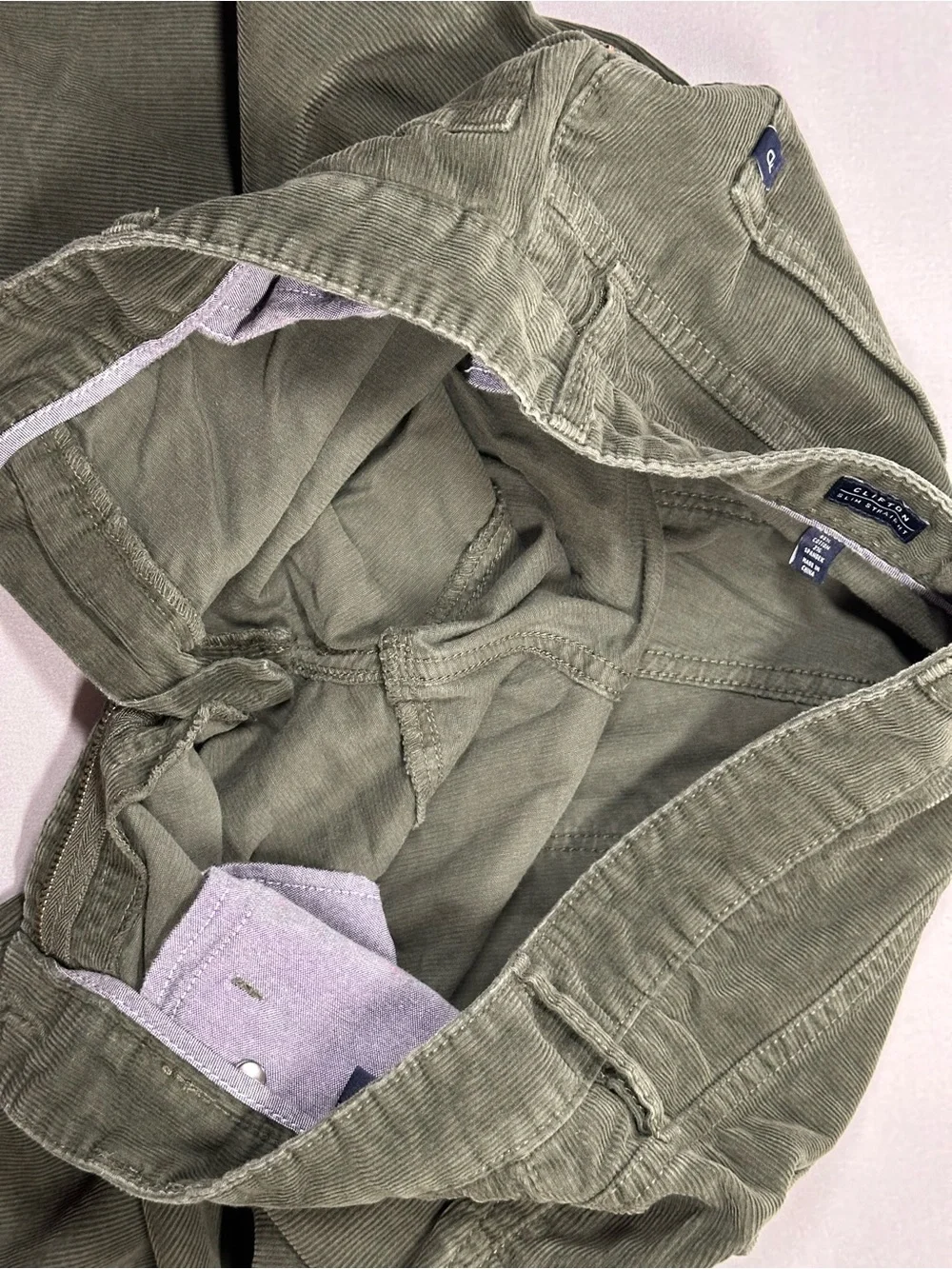 7 Diamonds Clifton Slim Straight, Olive Green Corduroy - Mens 30x30